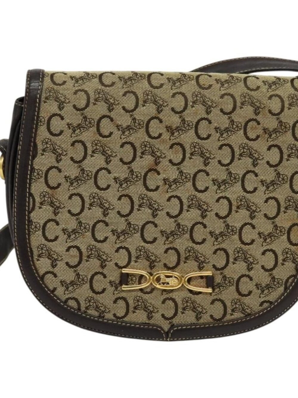 Authentic CELINE C Sulky Shoulder Bag Canvas Beige Gold - Picture 5 of 16